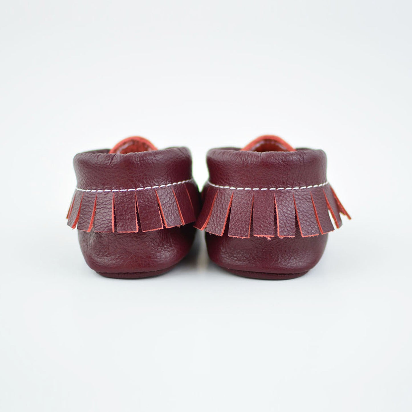 RTS Burgundy Moccasins With Same Leather Soles - Size 3 (12-18M)(5")