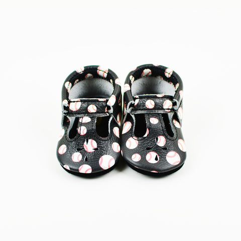 Baseball T-straps (Sizes 0-2) Baby and Toddler Kids Children Leather Shoes