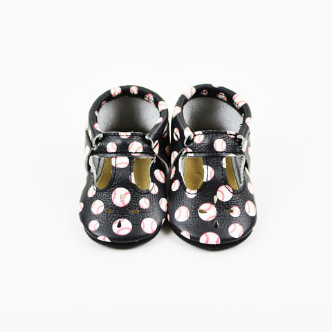 Baseball T-straps (Sizes 3-7) Baby and Toddler Kids Children Leather Shoes