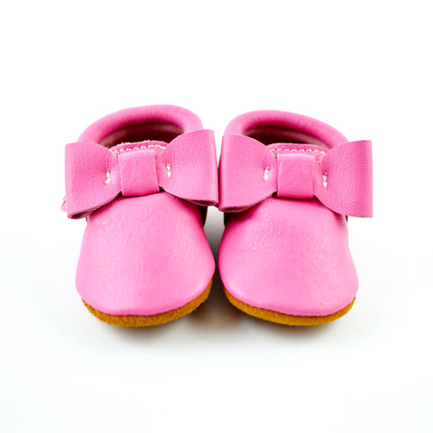 Barbie Pink Bow Moccasins - Baby and Toddler Kids Children Leather Shoes