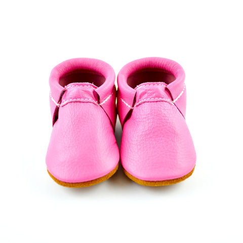 Barbie Pink Fringeless Moccasins - Baby and Toddler Kids Children Leather Shoes