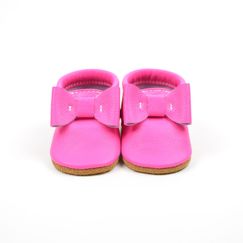 Fiesta Neon Pink Bow Moccasins Baby and Toddler Shoes Sizes 0-2