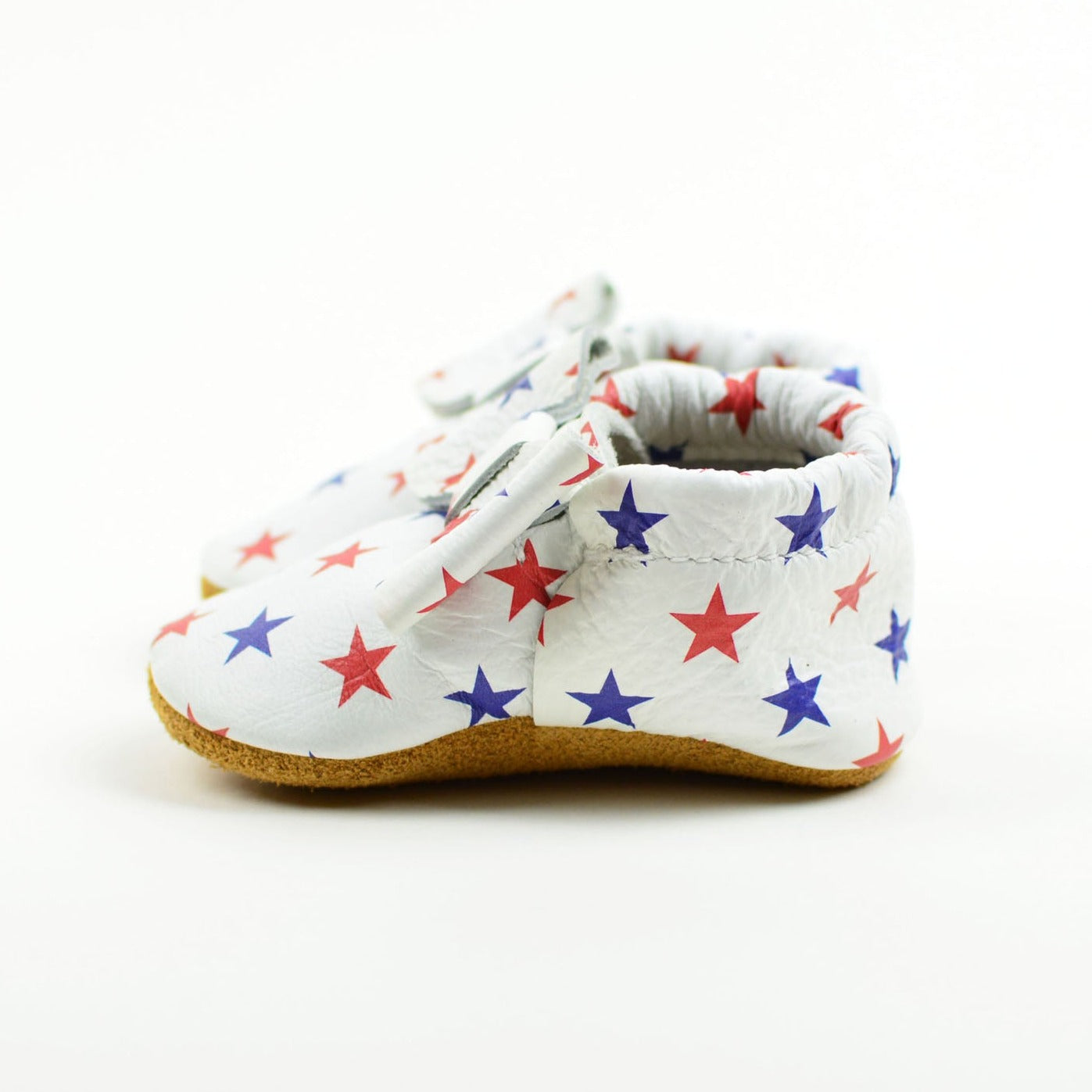 RTS Bow Moccasins Star Spangled Fourth Of July Baby and Toddler Soft Sole Leather Shoes (Sizes 0-2)