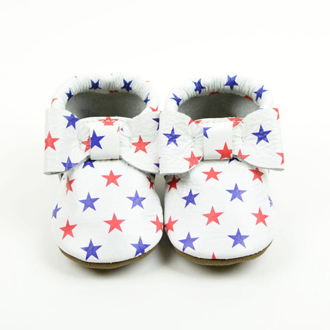 RTS Star Spangled Bow Moccasins Baby and Toddler Shoes Sizes 3-7