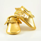 RTS Gold Metal Moccasins With Same Leather Soles - Size 3 (12-18M)(5")