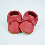 RTS Classic Red Bow Moccs With Tan Suede Leather Soles
