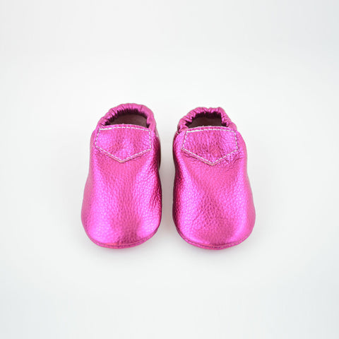RTS Hot Pink Metallic Lokicks With Same Leather Soles - Size 3 (12-18M)(5")