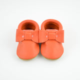 Spooky Orange Bow Moccasins - Baby and Toddler Soft Soled Leather Shoes