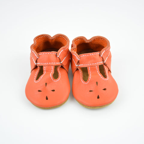 Spooky Orange T-straps - Baby and Toddler Soft Soled Leather Shoes