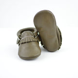 Dark Olive Moccasins - Baby and Toddler Soft Sole Leather Shoes