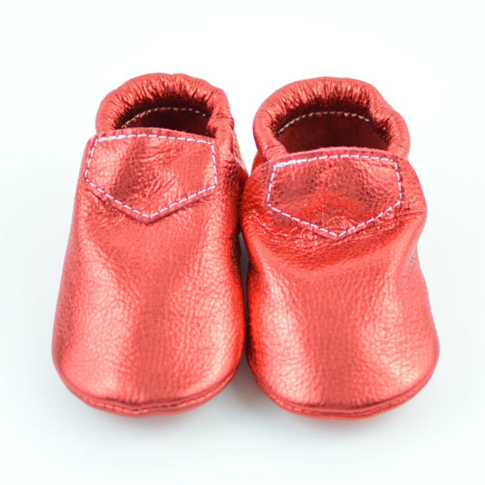 RTS Ruby Red Lokicks With Same Leather Soles - Size 3 (12-18M)(5")