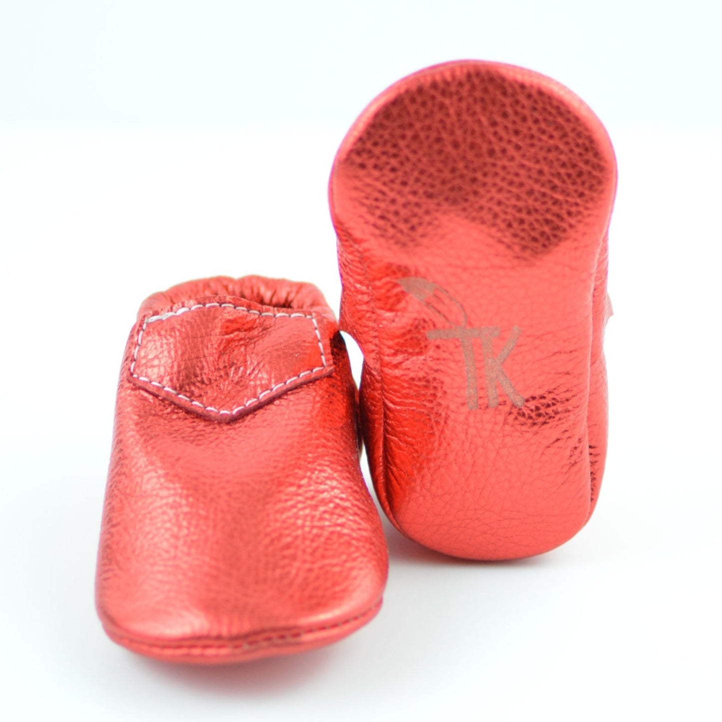 RTS Ruby Red Lokicks With Same Leather Soles - Size 3 (12-18M)(5")