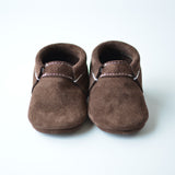 RTS Chocolate Brown Suede Fringeless Moccs - Size 3 (12-18M)(5")