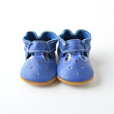 RTS Maliblue T-straps With Tan Suede Leather Soles - Size 3 (12-18M)(5")