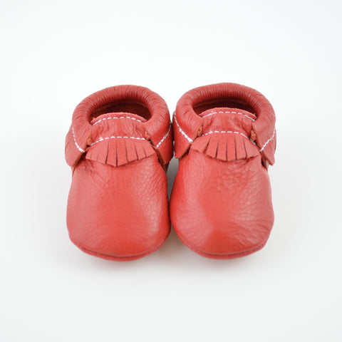 RTS Classic Red Moccasin With Same Color Leather Soles - Size 3 (12-18M) (4.875" or 4 7/8")