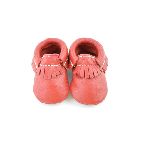 RTS Classic Red Moccasins With Same Color Leather Soles - Size 1 (3-6M) (4")