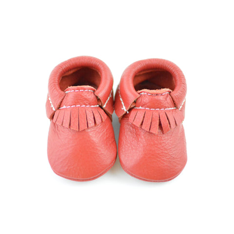 RTS Classic Red Moccasins With Same Color Leather Soles - Size 1 (3-6M) (4")