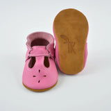 RTS Barbie T-straps - Size 3 (12-18M) (5") With Tan Suede Leather Soles