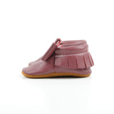 Cranberry - Sizes 3-7 - Choose a style! Bow Moccs (Pictured) or T-straps - Baby and Toddler Soft Soled Leather Shoes