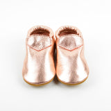 RTS Rose Gold Lokicks With Tan Suede Leather Soles - Size 3 (12-18M)(5")