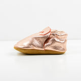 RTS Rose Gold Lokicks With Tan Suede Leather Soles - Size 3 (12-18M)(5")