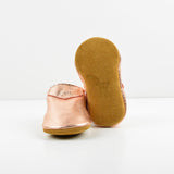 RTS Rose Gold Lokicks With Tan Suede Leather Soles - Size 3 (12-18M)(5")