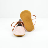Mini White Hearts Over Blush Pink Lace Mary Janes